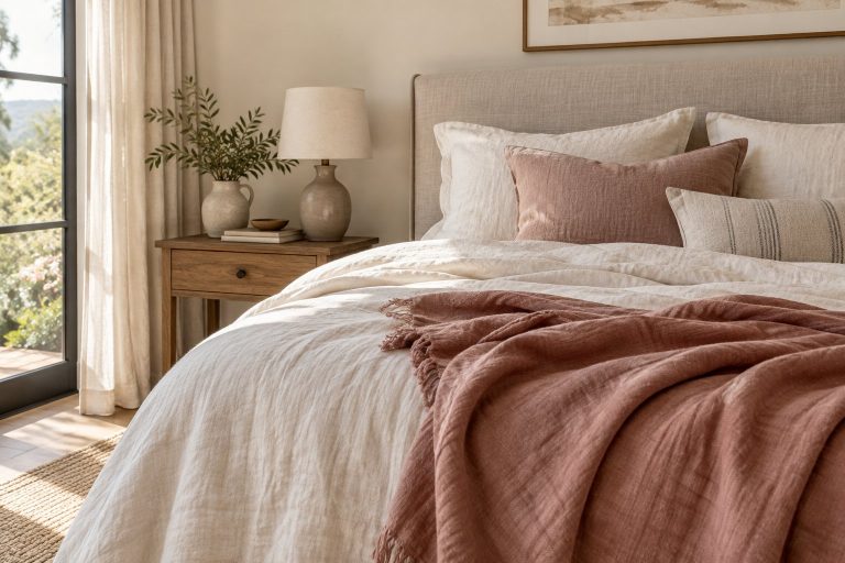 The appeal of a softer, simpler bedroom — AI-generated editorial illustration