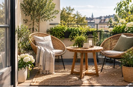 Small balcony, lovely possibilities — AI-generated editorial illustration